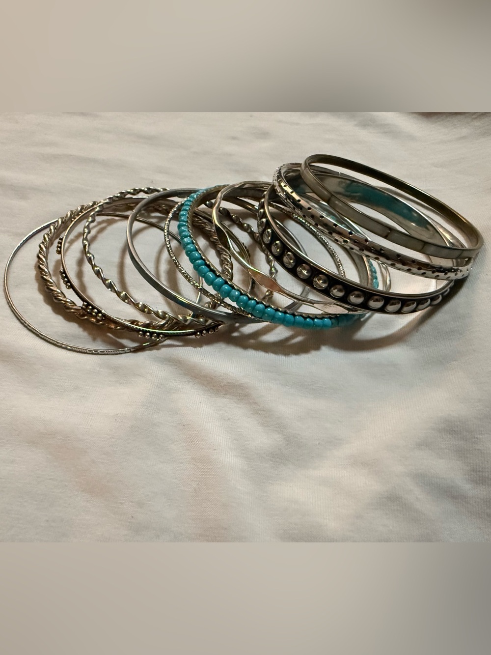 Women's Fashion Mixed Lot 11 Silver Tone Bangle Bracelets, Size 8